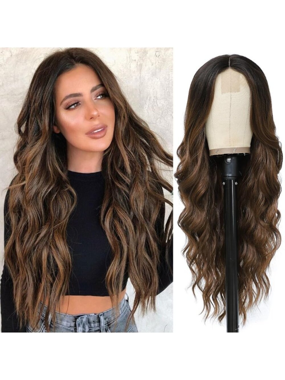 26 Inch Women's Ombre Brown Long Wavy Curly Hair Wig Halloween Cosplay